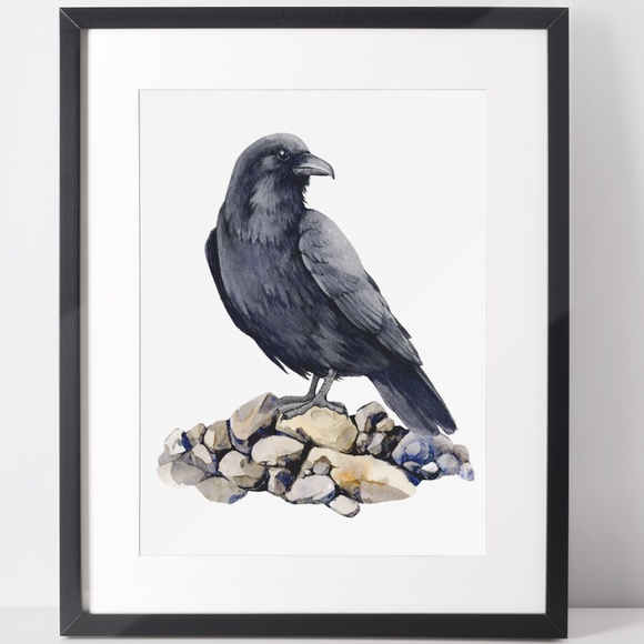 Raven Crow Bird Wall Art Watercolor Illustration Print Poster Card Unframed - Picture 2 of 7